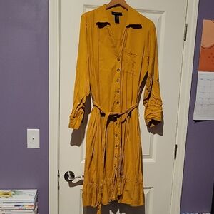 Ashley Stewart Yellow Long Sleeve Shirt Dress